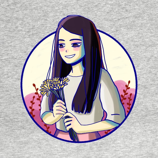 Cute girl holding yellow flowers by Mayarart